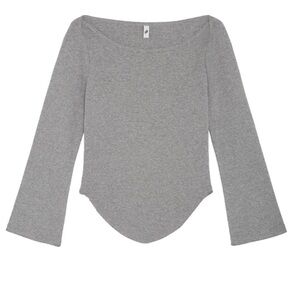 COU COU Nina Long Sleeve Scoop Neck Tee - Light Gray